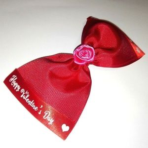 Happy Valentines Rose Hair Bow 4.5"x3" Handmade